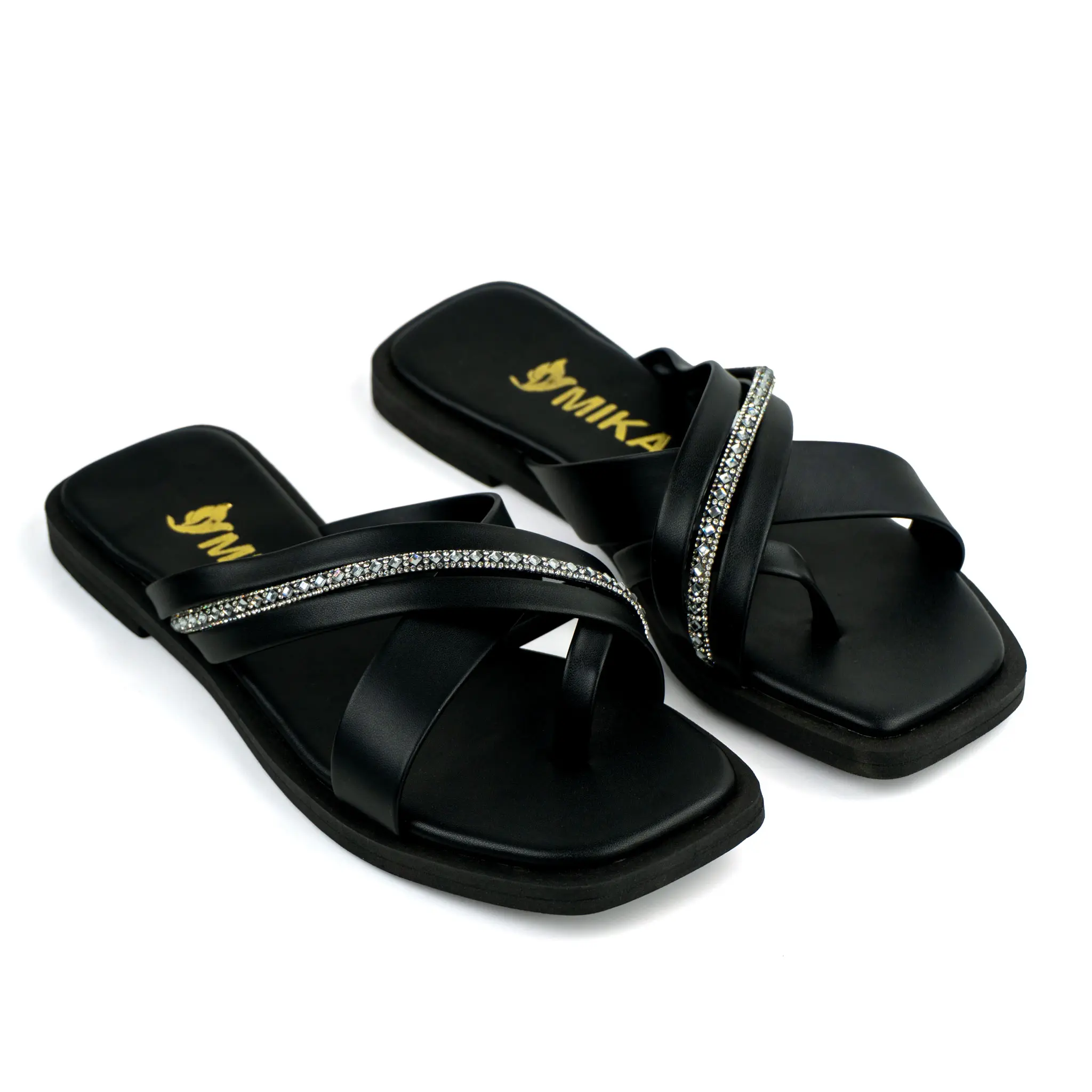 CHALITA-NEGRO-CRUZADA-CON-BRILLO Sandalias Planas C1 - Imagen 1