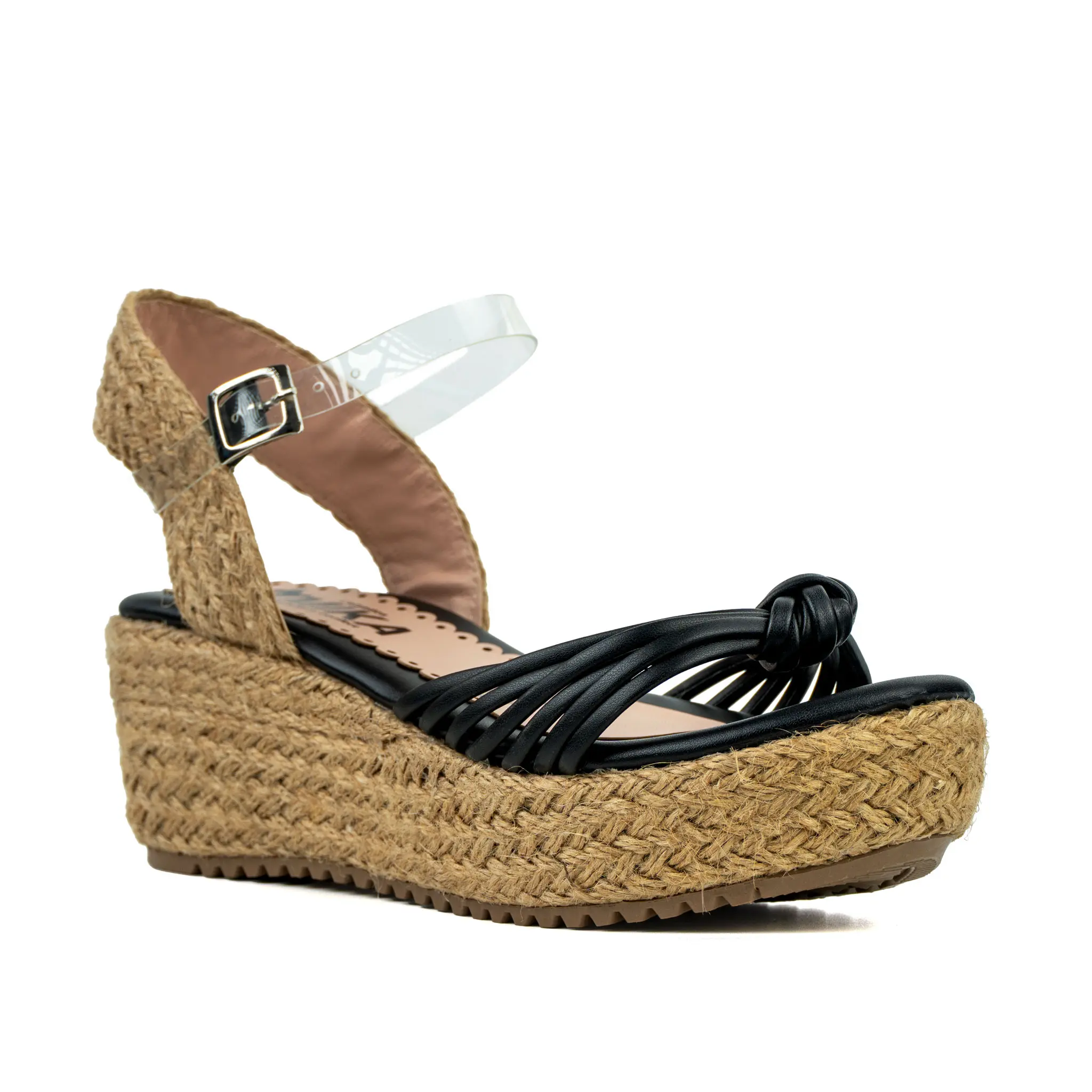 SANDALIA-CON-PLATAFORMA-PLAYERA-COLOR-NEGRO-NUDO-CORREA-TRANSPARENTE Sandalia Capri (Taco 6) - F19 - Imagen 1